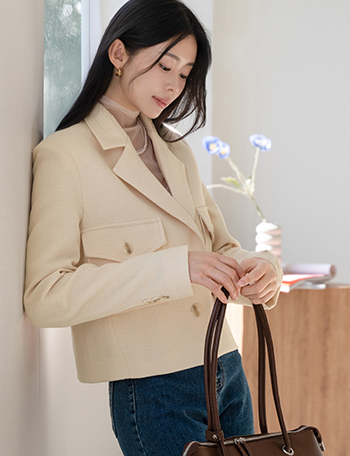 Semi Crop Tweed Collar Jacket Korea