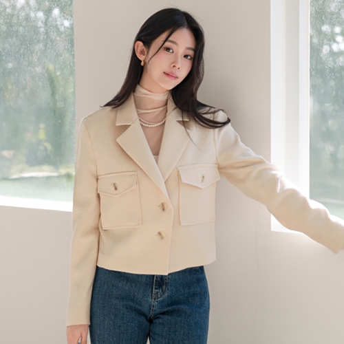 Semi Crop Tweed Collar Jacket