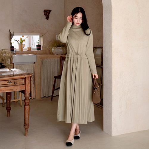 Waist String Half-neck Dress