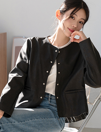 Marvel No Collar Fake Leather Jacket Korea