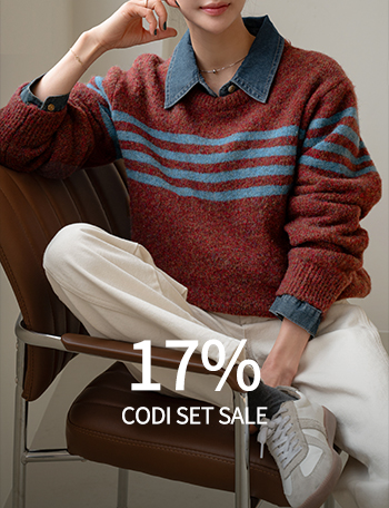[Codi set] Bokashi Color matching horizontal Striped Knitwear+K Basic Denim Shirt Korea