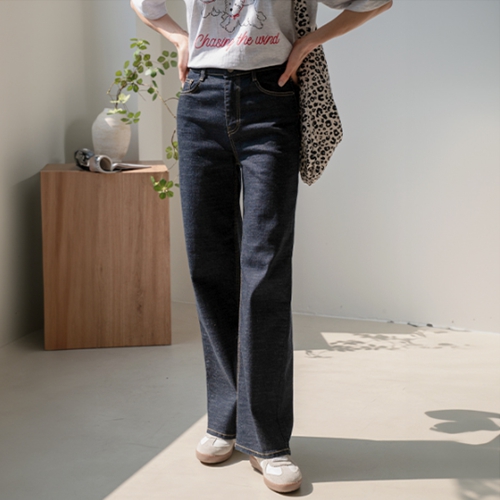 Raw Denim Wide Banding Denim Pants