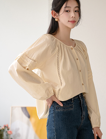 Aurora Line Embroidery Blouse Korea