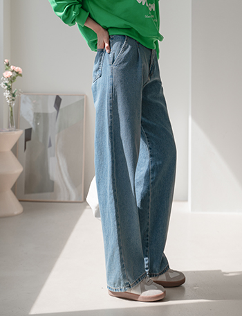 Adi Pintuck Wide Denim Pants Korea