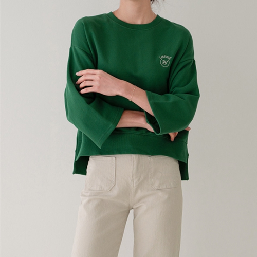 Lettering Embroidered Cropped Unbalanced Sweatshirt