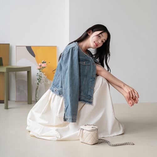 [Special Sale] Lady No collar Denim Jacket