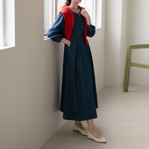 [valyou] Round Denim Long Dress
