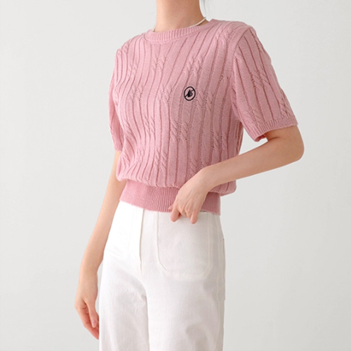 Embroidered R Twiddle Short-sleeve Knitwear