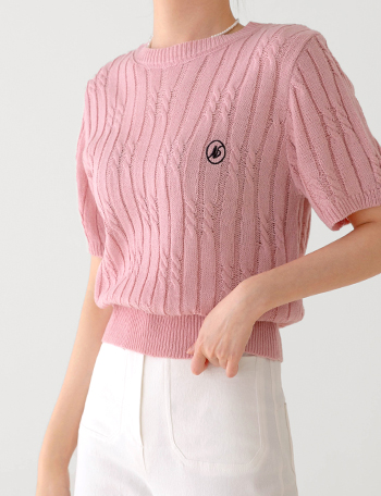 Embroidered R Twiddle Short-sleeve Knitwear Korea