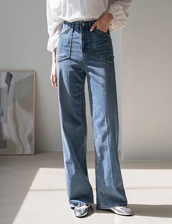 Out-Pocket Wide Denim Pants Korea