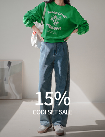 [Codi set] Overlove Printed Sweatshirt+Adi Pintuck Wide Denim Pants Korea