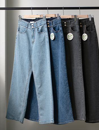 Straight Fit Double-button Denim Pants Korea