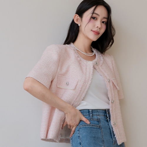 Blossom Short-sleeve Tweed Jacket