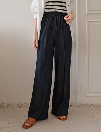 Denim like Banding Wide Pants Korea