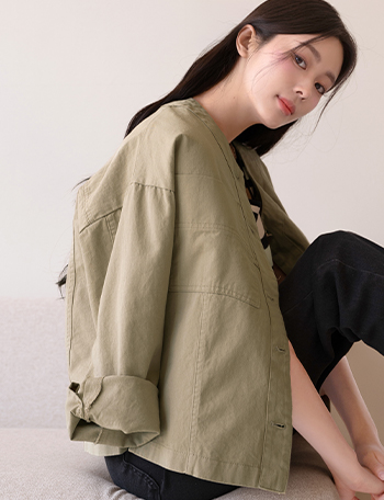 Rounding No collar Cotton Jacket Korea