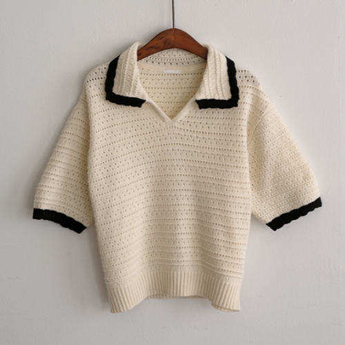 Sleeve Collar Color Matching Short-sleeve Knitwear