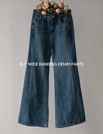 A Slit Wide Banding Denim Pants Korea