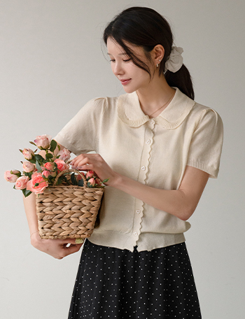 Heart Round Collar Short-sleeve Knitwear Korea