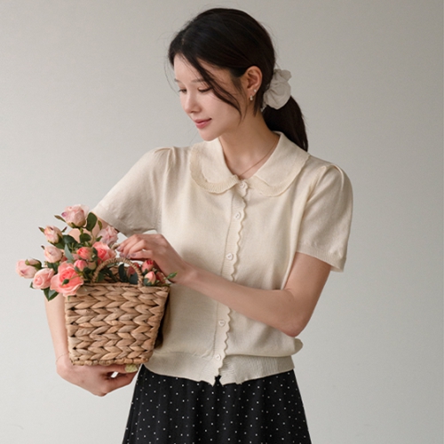 Heart Round Collar Short-sleeve Knitwear