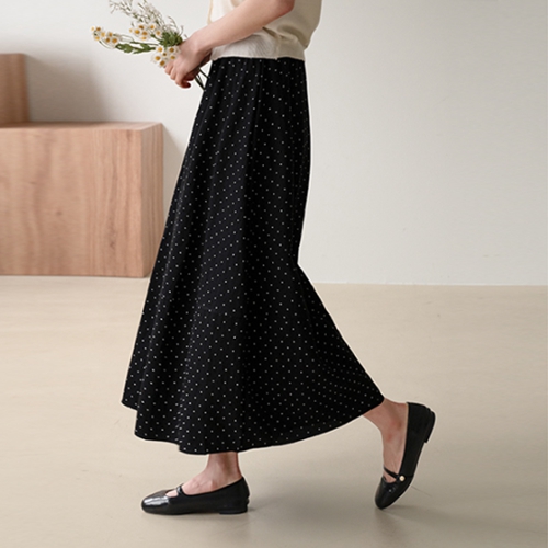 Dot Long Banding Skirt