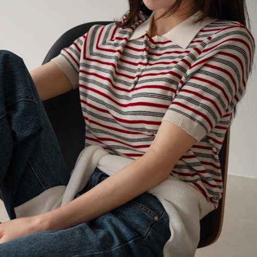 Multi Horizontal striped Collar Knitwear