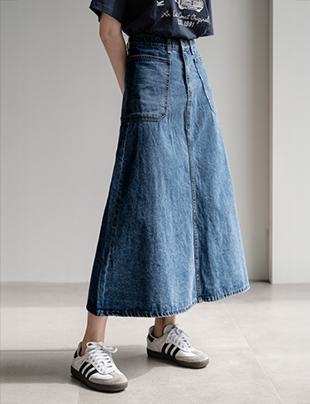 Wide Pocket Denim Skirt Korea