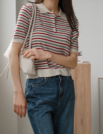 Multi Horizontal striped Collar Knitwear Korea