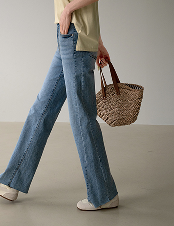 Span Wide Cut Out Pants Korea