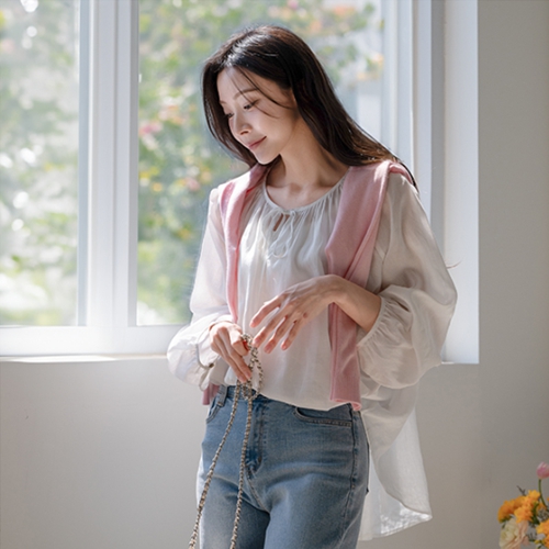 Linen String Sheer Blouse