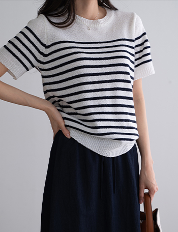 Dant Boucle horizontal striped Short-sleeve Knitwear Korea