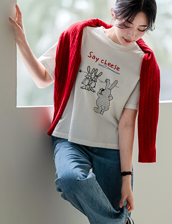 Cheese silk printed short-sleeved T-shirt Korea