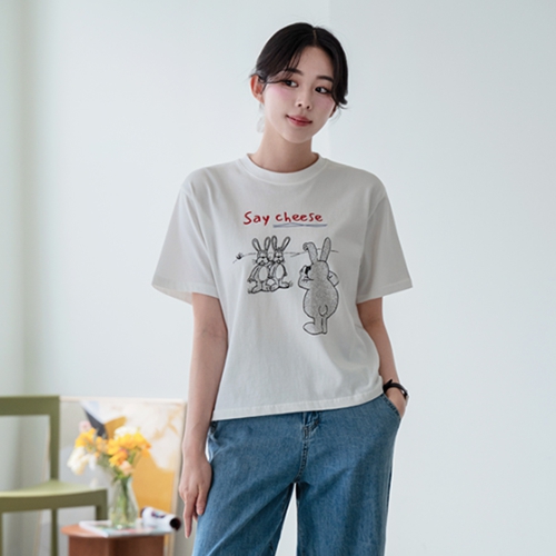 Cheese silk printed short-sleeved T-shirt