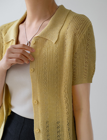 Eyelet Collar Short-sleeve Cardigan Korea