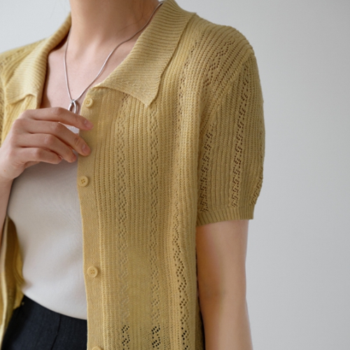 Eyelet Collar Short-sleeve Cardigan