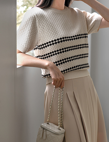 Primium horizontal striped Short-sleeve Knitwear Korea