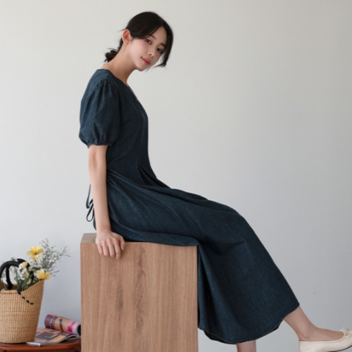 Coco Puff String Denim Dress