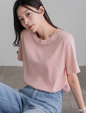 Modal spandex embroidered T-shirt Korea