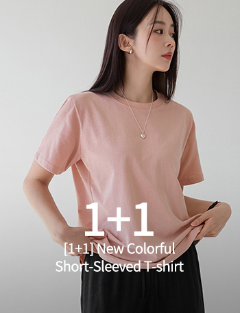 [1+1]New Colorful Short-Sleeved T-shirt Korea