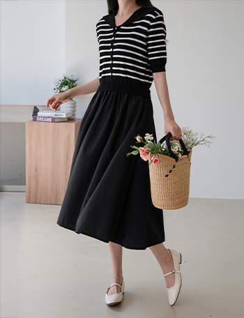 LeBeau Collar horizontal striped Dress Korea