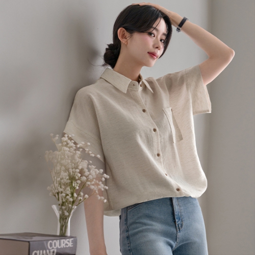 [valyou] Hem string Linen Short-sleeve Shirt