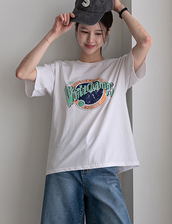 Vintage Printed Short Sleeves T-shirt Korea