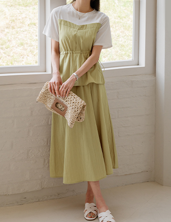 String Rustling Short-sleeve 2-piece Set Korea