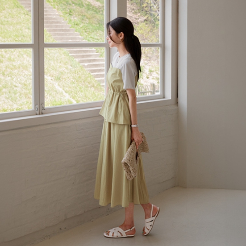 String Rustling Short-sleeve 2-piece Set