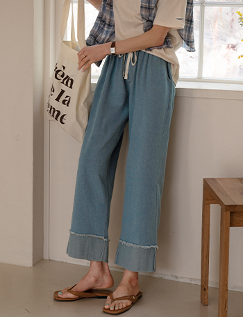 Fringe Rollup Capri denim pants Korea