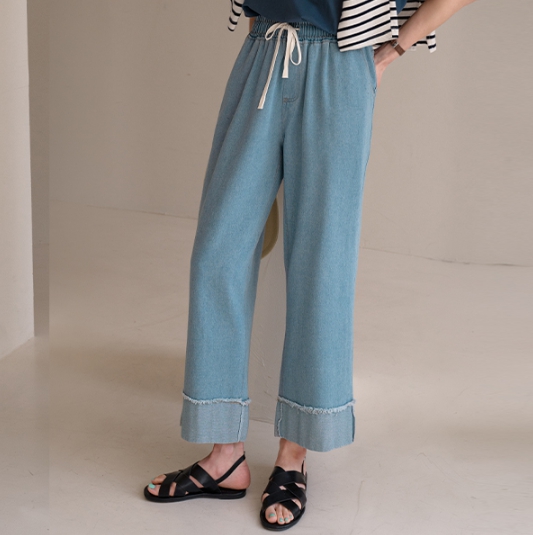 Fringe Rollup Capri denim pants