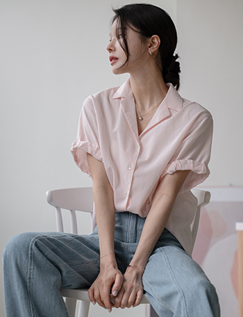 Enne Linen Rollup Short-sleeve Shirt Korea