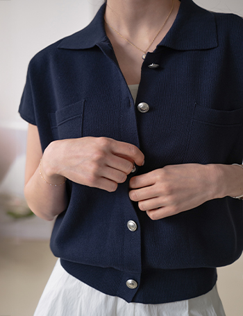 Silver Button olive Collar Cardigan Korea