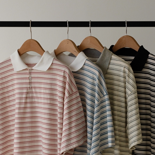 [Special Sale] Plan Stripe Collar T-shirt