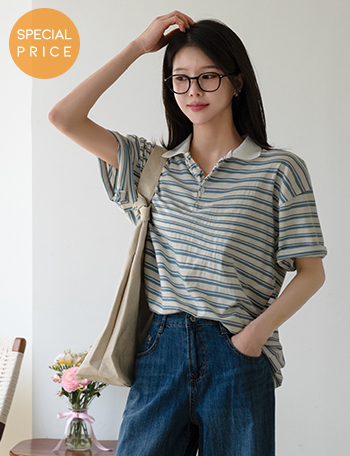 [Special Sale] Plan Stripe Collar T-shirt Korea