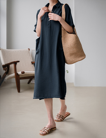 Half-open Linen Shirt Dress Korea